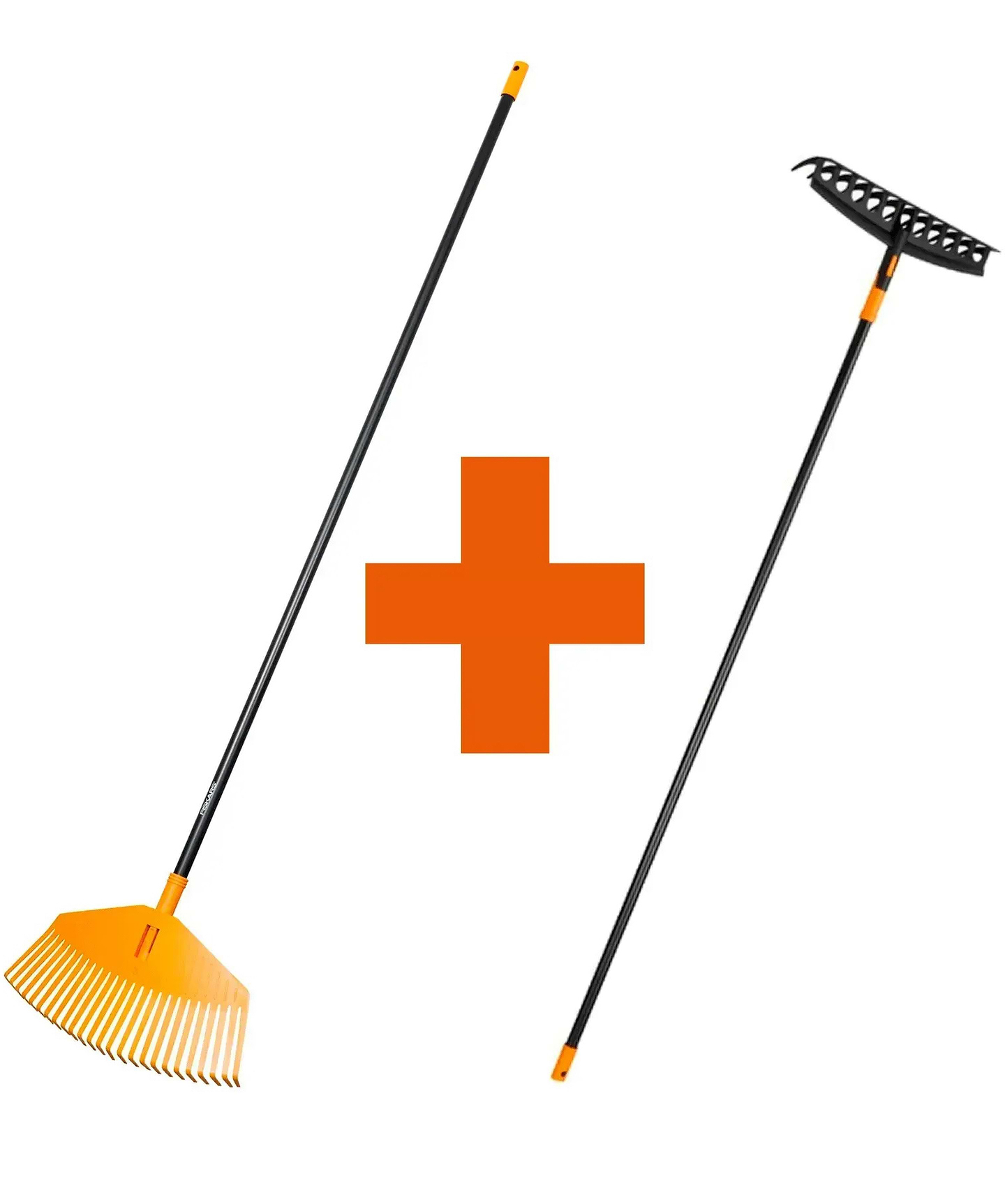 Набор садовых инструментов Fiskars Грабли универсальные Solid + Грабли большие для листьев М оранжевые (1003466102349)