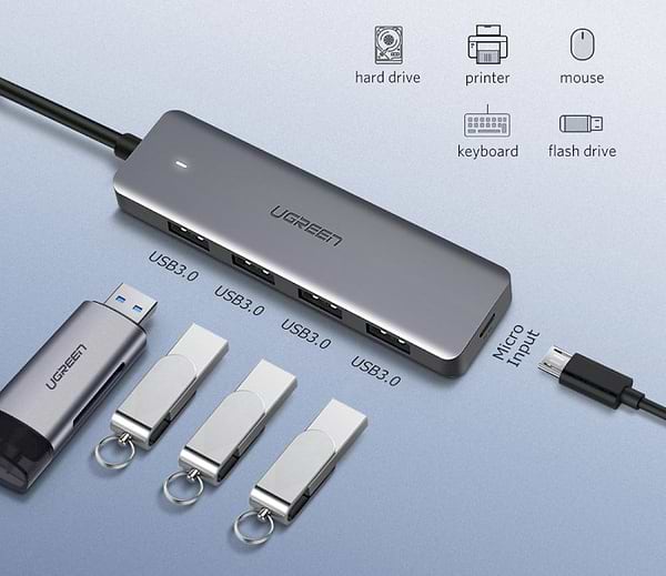 Фото - Хаб USB UGREEN CM219 4-port 15см USB 3.0 Gray (50985)