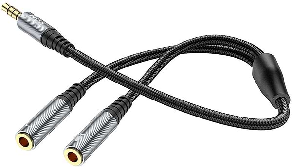 Фото - Кабель 3.5 мм - 3.5 мм HOCO UPA21 2-in-1 3.5 Metal Gray (6931474766809)