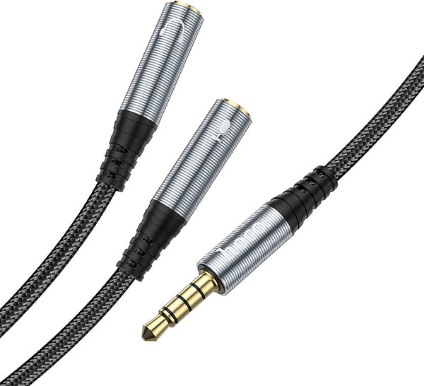 Фото - Кабель 3.5 мм - 3.5 мм HOCO UPA21 2-in-1 3.5 Metal Gray (6931474766809)