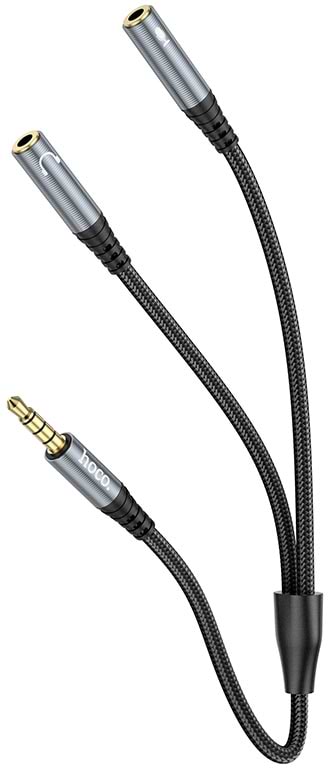 Фото - Кабель 3.5 мм - 3.5 мм HOCO UPA21 2-in-1 3.5 Metal Gray (6931474766809)