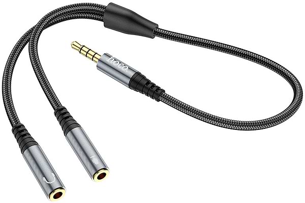 Фото - Кабель 3.5 мм - 3.5 мм HOCO UPA21 2-in-1 3.5 Metal Gray (6931474766809)