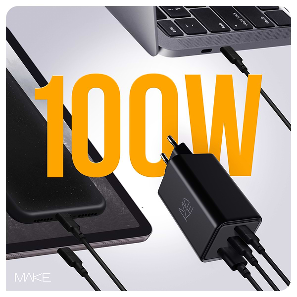 Фото - Мережевий зарядний пристрій MAKE 100W GaN 2xPD + QC3.0 Black (MCW-10031GBK)