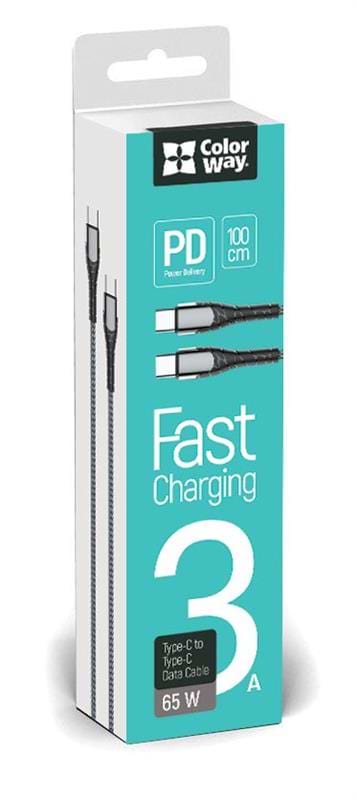 Фото - Кабель синхронизации данных Colorway USB Type-C - USB Type-C PD Fast Charging 3А 65W 1м Grey (CW-CBPDCC040-GR)