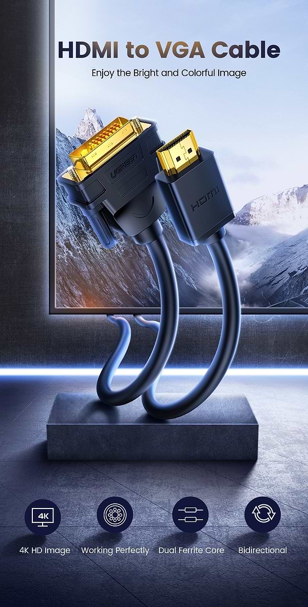 Фото - Кабель HDMI UGREEN HD106 HDMI to DVI Cable 3m Black (10136)