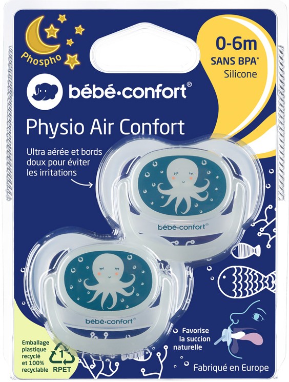 Фото - Ортодонтическая пустышка Bebe Confort Physio Air Dummy Gardener 2 шт. 0/6 Blue Octopus