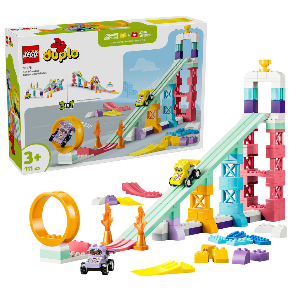 Конструктор LEGO  DUPLO Town 3 в 1 Цікаві гірки та трампліни з автомобілями (10478)