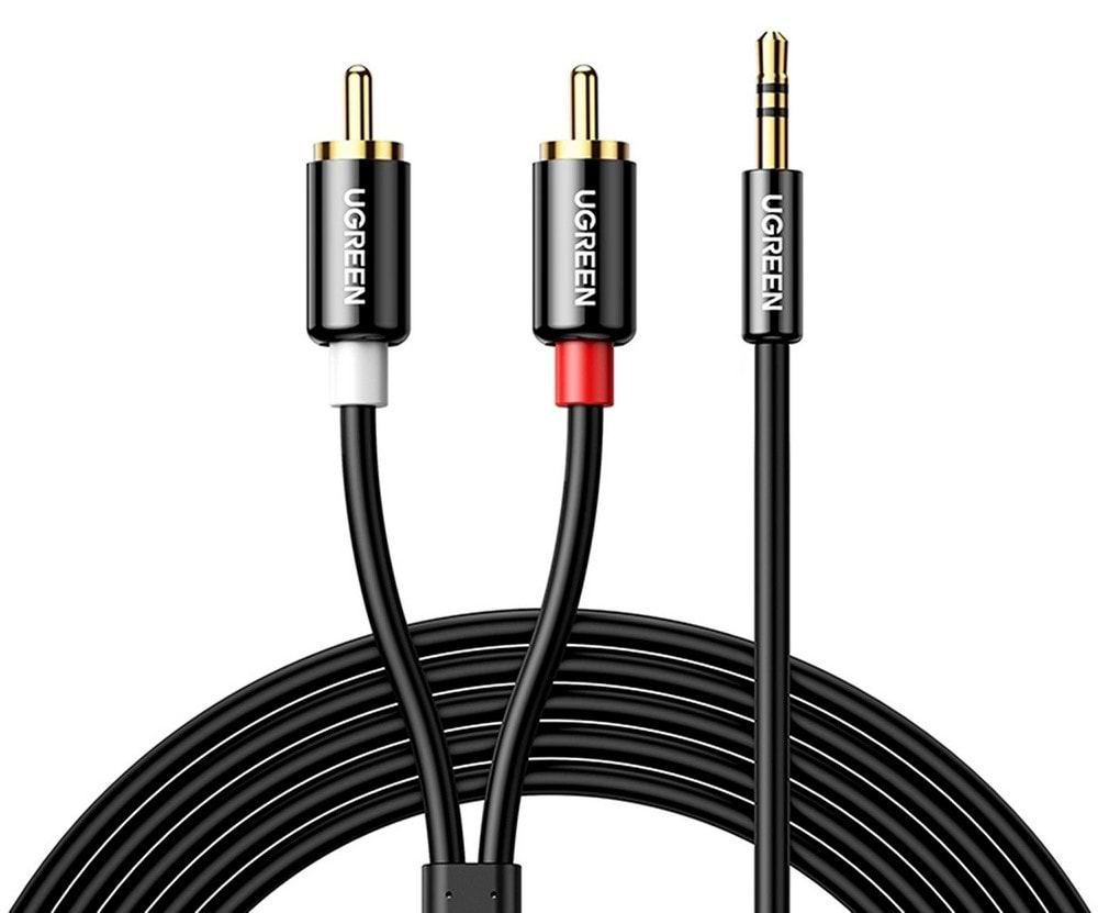 Кабель 3.5 мм - RCA UGREEN AV116 3.5mm Male to 2 RCA Male Cable 5m Black (10591) - Фото 1