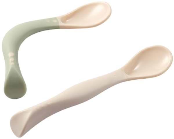 Фото - Набір дитячих столових приборів для малюка BabyOno еластичні 2 шт. Світло-сірий та оливковий (1066/07)