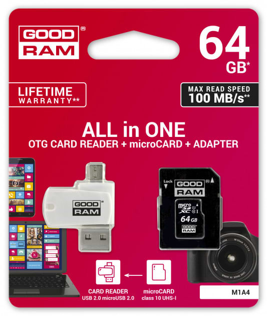 Фото - Карта памяти Goodram microSDHC 64GB Class 10 UHS I Retail + Adapter + CardReader (M1A4-0640R12)