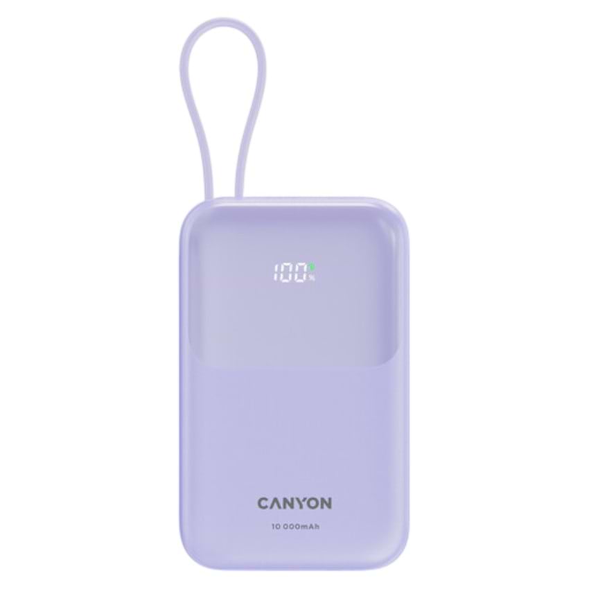 Батарея мобильная Canyon OnPower 101 built-in cable 10000 mAh PD22.5W Purple (CNS-CPB101PU) - Фото 1