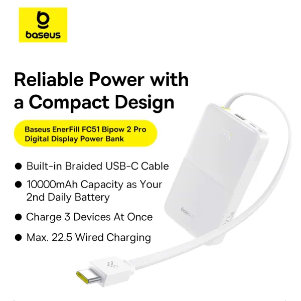 Фото - Батарея мобильная Baseus EnerFill Bipow2 Pro 22.5W 10000mAh White (E0027601)