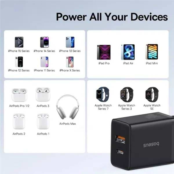 Фото - Мережевий зарядний пристрій Baseus Cube Fast Charger C+U 30W EU Cluster Black (P10111404113-00)