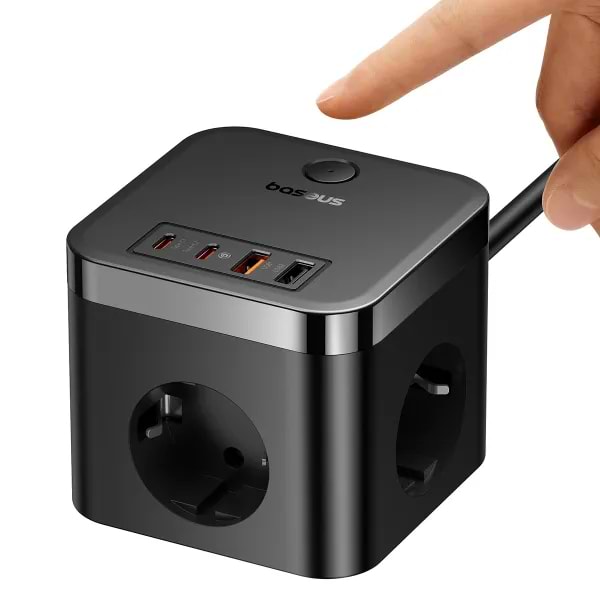 Фото - Мережевий фільтр Baseus Power Strip 3AC+2U+2C 30W 1,5m EU Cluster Black (E00066400117-00)
