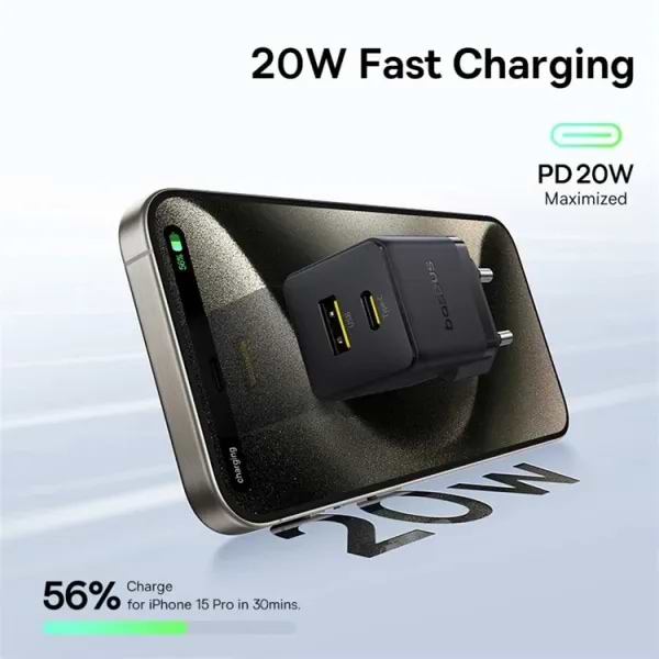 Фото - Мережевий зарядний пристрій Baseus Palm Fast Charger C+U 20W EU Cluster Black (P10111608113-00)