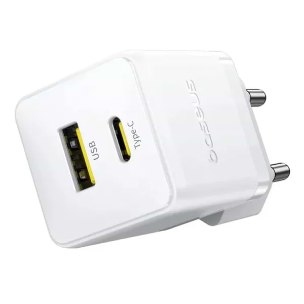 Фото - Мережевий зарядний пристрій Baseus Palm Fast Charger C+U 20W EU Moon White (With Cable Type-C to Type-C 60W 1m) (P10111608213-01)