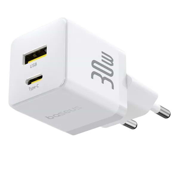 Фото - Сетевое зарядное устройство Baseus Palm Fast Charger Type-C+USB 30W white (P1011160A213-00)