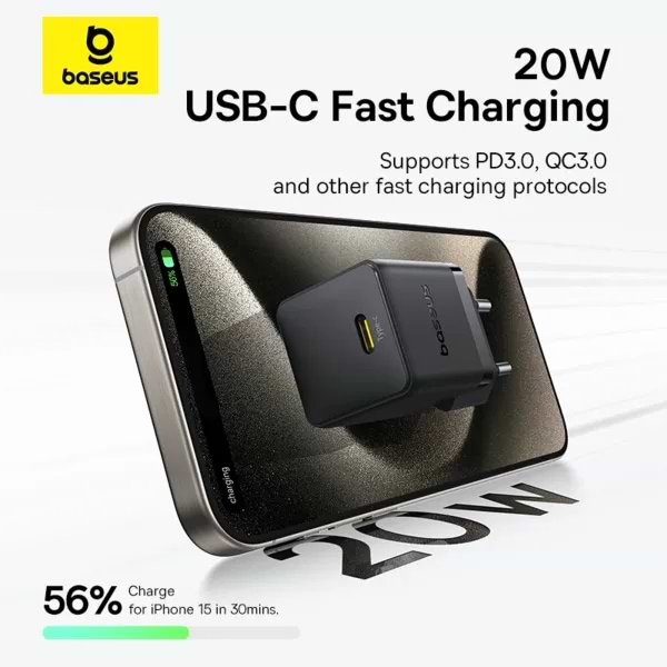 Фото - Сетевое зарядное устройство Baseus Palm Fast Charger 1C 20W EU Cluster Black (P10111602113-00)