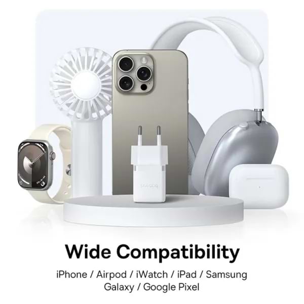 Фото - Мережевий зарядний пристрій Baseus Palm Fast Charger C+U 20W EU Moon White (With Cable Type-C to Type-C 60W 1m) (P10111608213-01)