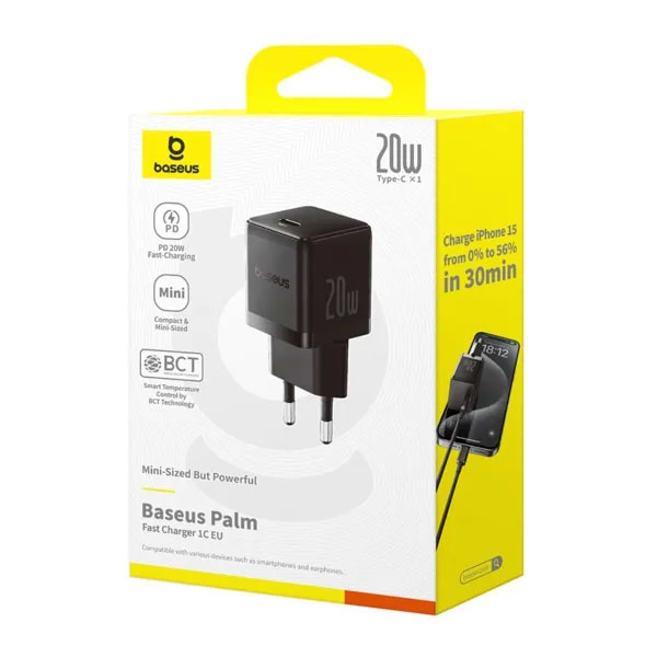 Фото - Сетевое зарядное устройство Baseus Palm Fast Charger 1C 20W EU Cluster Black (P10111602113-00)