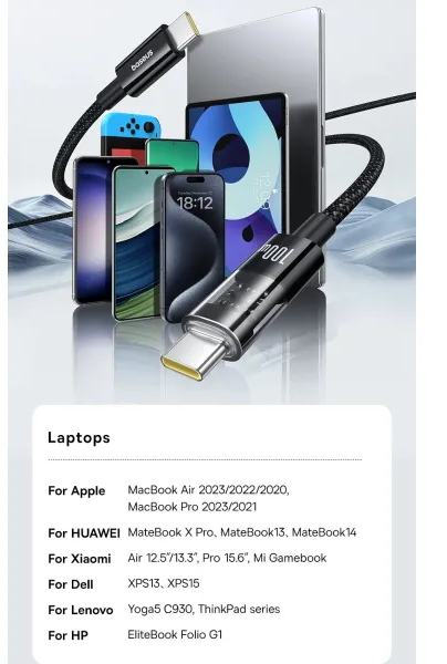 Фото - Кабель синхронізації даних Baseus Gem Series Fast Charging Data Cable Type-C to Type-C 100W 5A 2m Black (P10373000111-01)