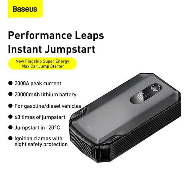 Фото - Пускозарядное устройство Baseus Super Energy Max Car Jump Starter 20000mAh, Peakcurrent 2000A Black (CGNL020001)