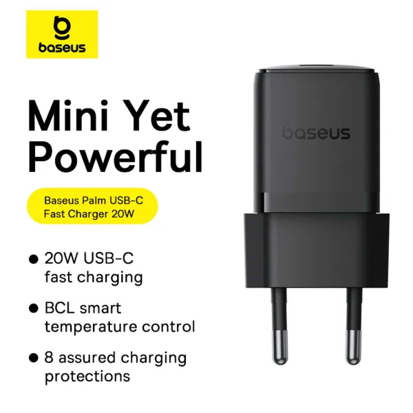 Фото - Сетевое зарядное устройство Baseus Palm Fast Charger 1C 20W EU Cluster Black (P10111602113-00)