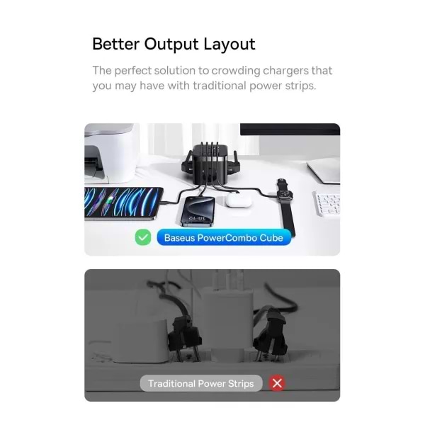 Фото - Мережевий фільтр Baseus Power Strip 3AC+2U+2C 30W 1,5m EU Cluster Black (E00066400117-00)
