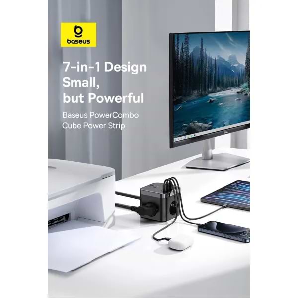 Фото - Мережевий фільтр Baseus Power Strip 3AC+2U+2C 30W 1,5m EU Cluster Black (E00066400117-00)