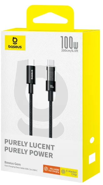 Фото - Кабель синхронізації даних Baseus Gem Series Fast Charging Data Cable Type-C to Type-C 100W 5A 2m Black (P10373000111-01)
