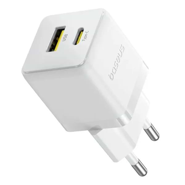 Фото - Мережевий зарядний пристрій Baseus Palm Fast Charger C+U 20W EU Moon White (With Cable Type-C to Type-C 60W 1m) (P10111608213-01)