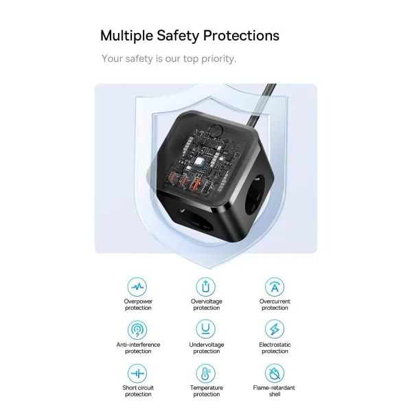 Фото - Мережевий фільтр Baseus Power Strip 3AC+2U+2C 30W 1,5m EU Cluster Black (E00066400117-00)