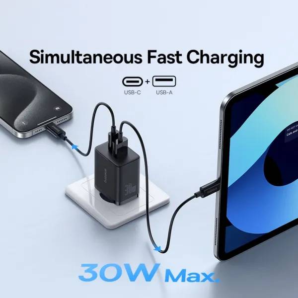 Фото - Мережевий зарядний пристрій Baseus Cube Fast Charger C+U 30W EU Cluster Black (P10111404113-00)