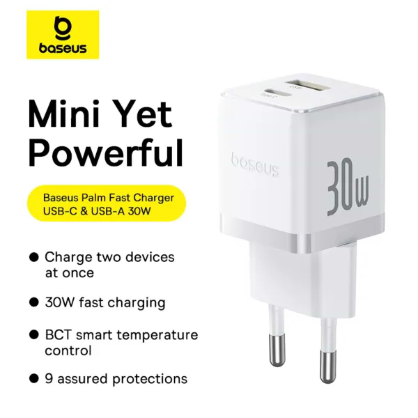 Фото - Сетевое зарядное устройство Baseus Palm Fast Charger Type-C+USB 30W white (P1011160A213-00)