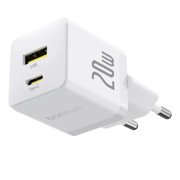 Фото - Мережевий зарядний пристрій Baseus Palm Fast Charger C+U 20W EU Moon White (With Cable Type-C to Type-C 60W 1m) (P10111608213-01)