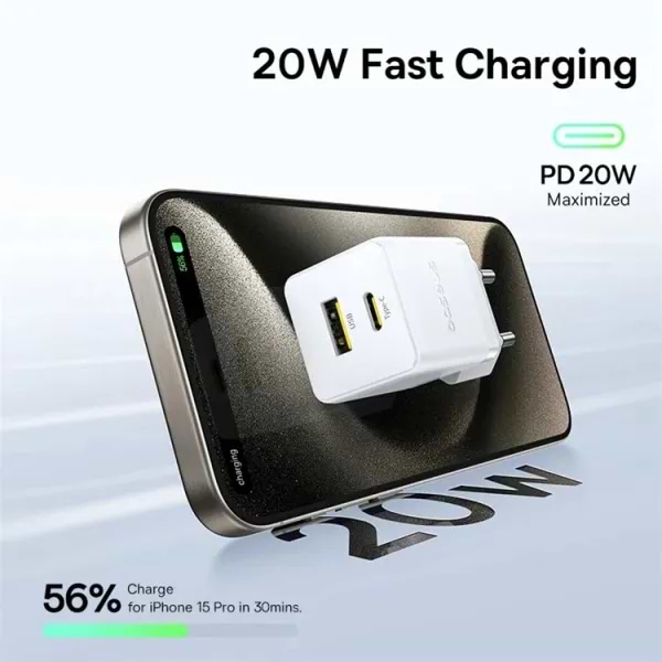 Фото - Мережевий зарядний пристрій Baseus Palm Fast Charger C+U 20W EU Moon White (With Cable Type-C to Type-C 60W 1m) (P10111608213-01)