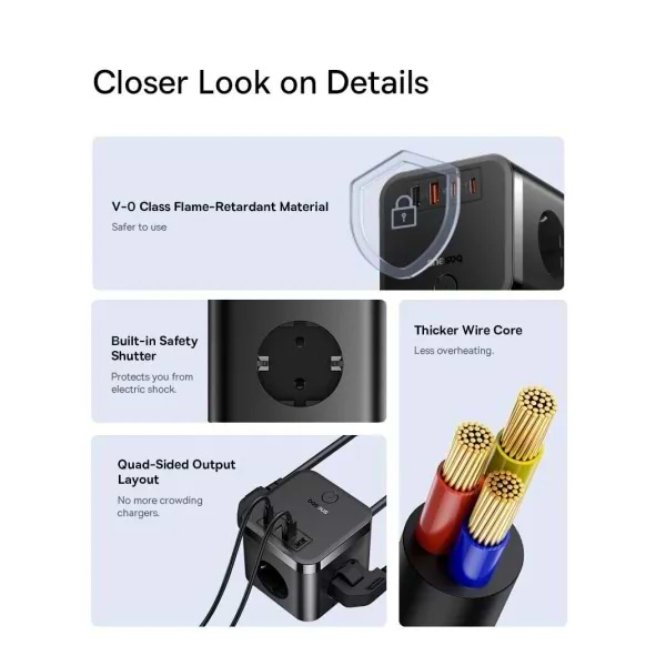 Фото - Мережевий фільтр Baseus Power Strip 3AC+2U+2C 30W 1,5m EU Cluster Black (E00066400117-00)