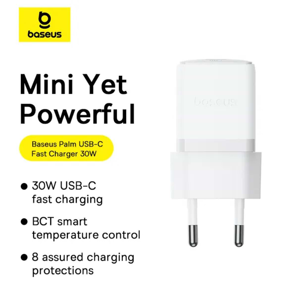 Фото - Сетевое зарядное устройство Baseus Palm Fast Charger 1C 30W EU Moon White (P10111605213-01)