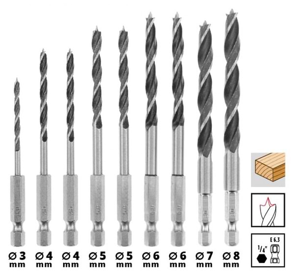 Фото - Набір свердел Einhell 3-8мм 10 шт. (108733)