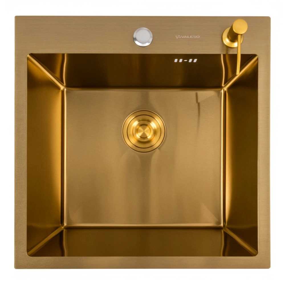 Мойка кухонная VALESO 50х50 PVD Gold Handmade (сифон круглый, 3,0/0,8)
