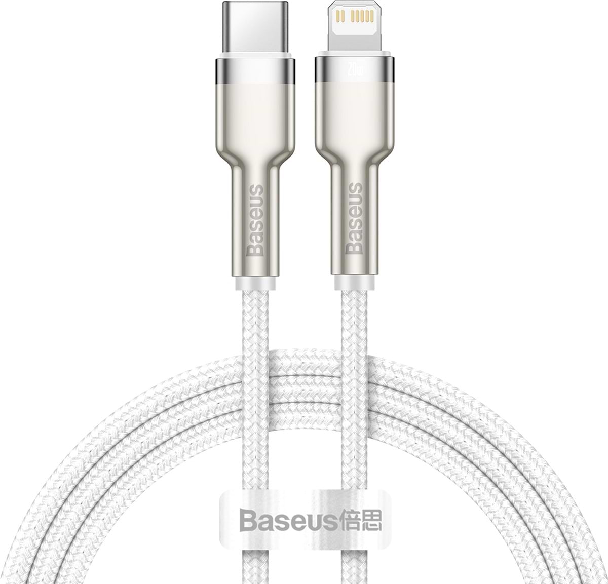 Кабель синхронізації даних Baseus Cafule Metal USB-C-Lightning 2m White (CATLJK-B02) - Фото 1