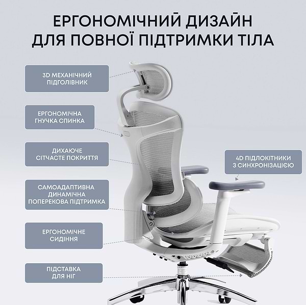 Фото - Кресло офисное Sihoo DORO C300L Mesh White with footrest (DORO-C300L-A3-102-JT)