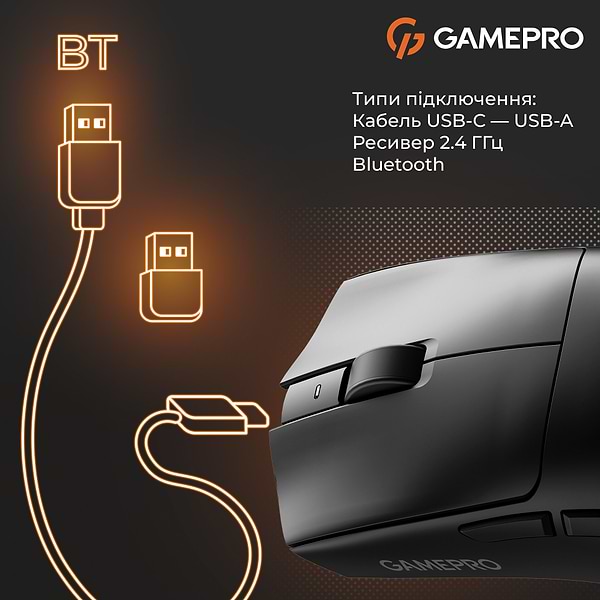 Фото - Мышь беспроводная игровая GamePro Genesis Wizard Wireless/Bluetooth/USB PixArt PAW3311 Sensor Black (GM160B)