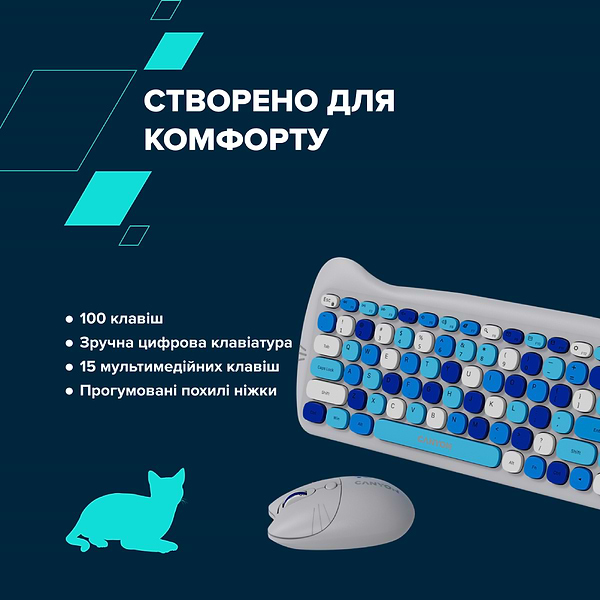 Фото - Клавиатура+мышь беспроводная Canyon HSET-W6 Kitty Edition Blue (CNS-HSETW6BL)