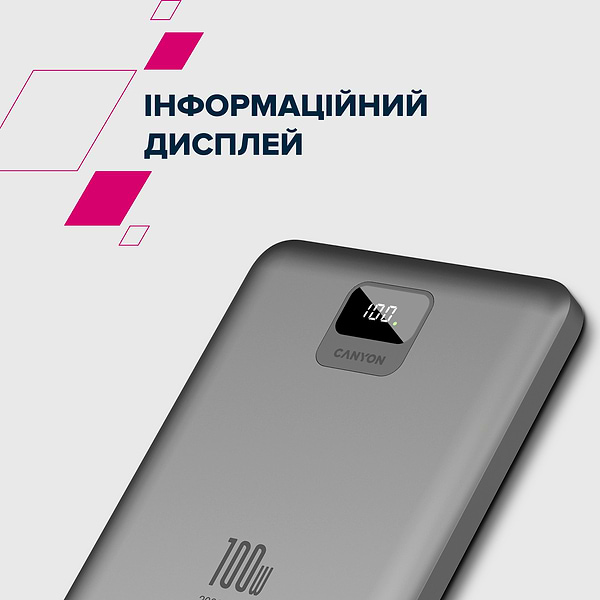 Фото - Батарея мобільна Canyon PB-2008 LED FLAT 20000 mAh PD100W QC3.0 Dark Grey (CNE-CPB2008DG)