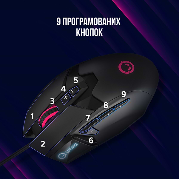 Фото - Миша дротова ігрова Lorgar Stricter 579 RGB LCD Wired USB Black (LRG-GMS579)