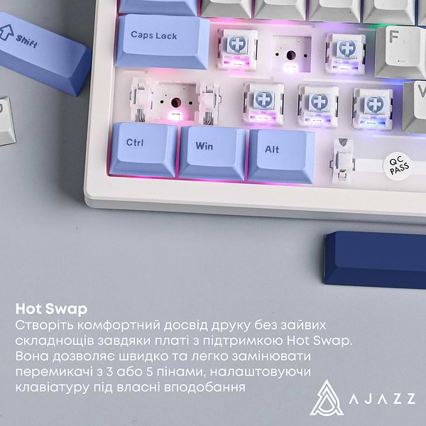 Фото - Клавиатура проводная игровая Ajazz AK870 V2 Flying Fish Switch White USB-C (AK870-V2-FF-BWB)