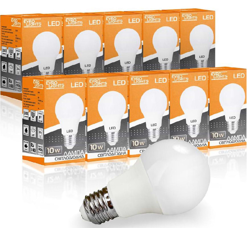 Лампочка светодиодная EVROLIGHT 10Вт 4200К A-10-4200-27 Е27 10 шт. (000058945) - Фото 1