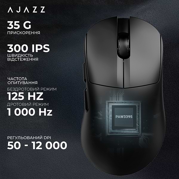 Фото - Мышь беспроводная игровая Ajazz AJ179 v2 max black-3 Mod-Pixart 3311 (AJ179-V2-MAX-B)