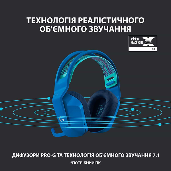 Фото - Гарнітура бездротова ігрова Logitech G733 Lightspeed Blue (981-000943)